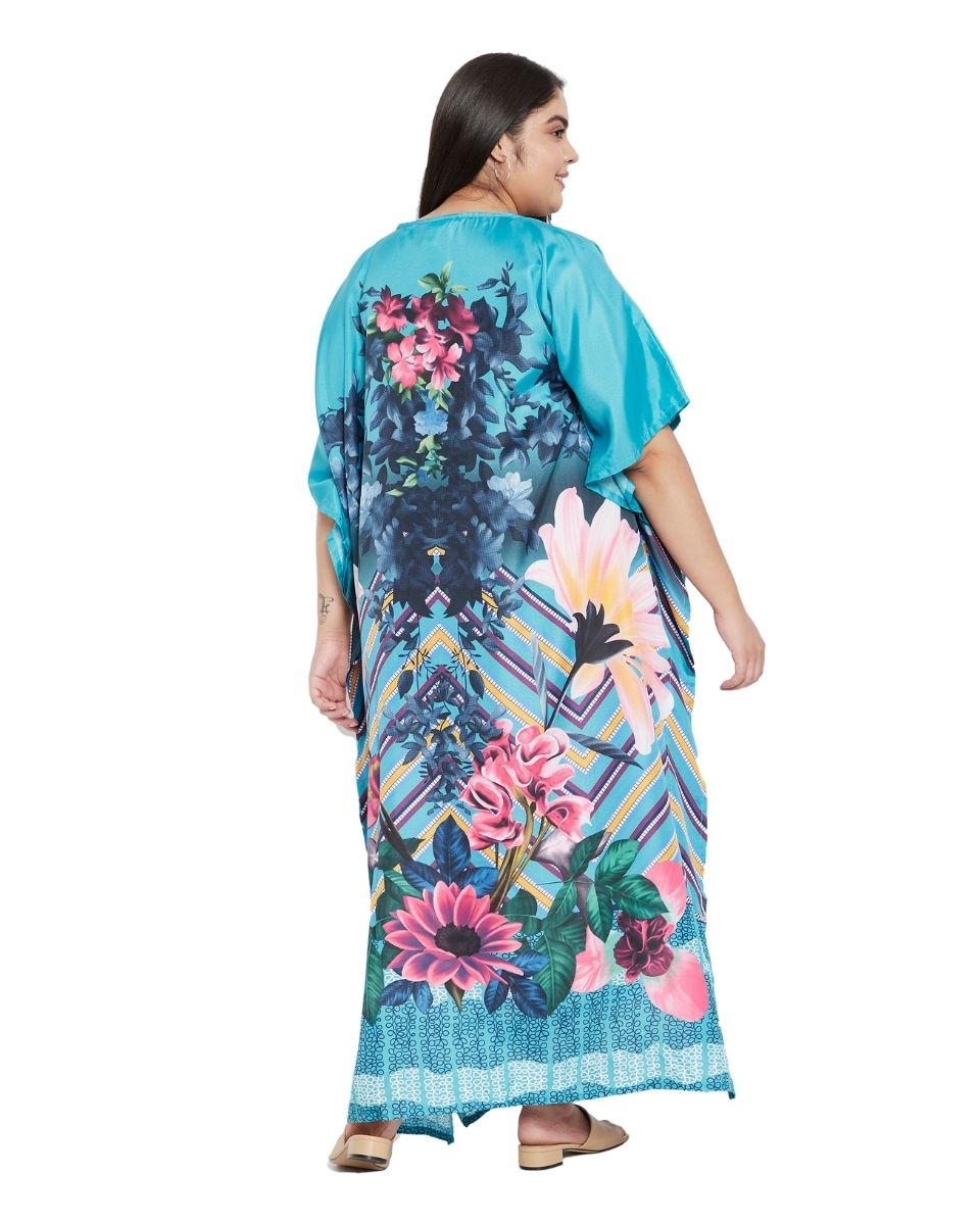 Patten Floral Plus Size Kimono Sleeve Polyester Kaftan For Women