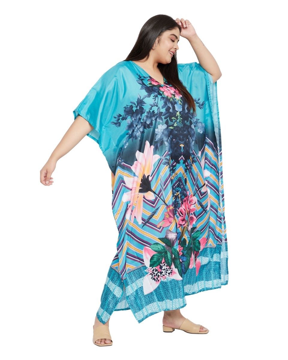 Patten Floral Plus Size Kimono Sleeve Polyester Kaftan For Women