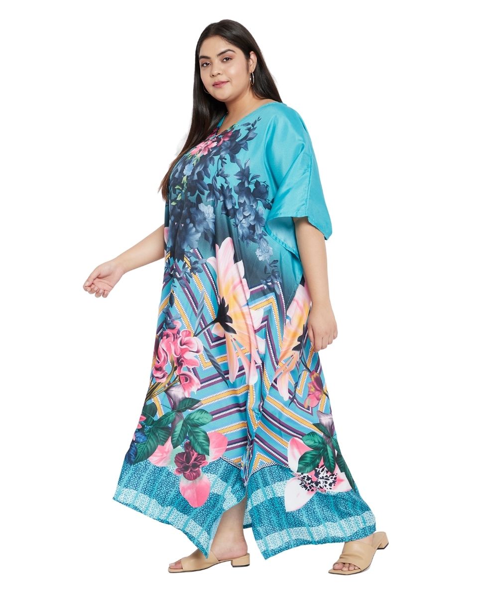 Patten Floral Plus Size Kimono Sleeve Polyester Kaftan For Women