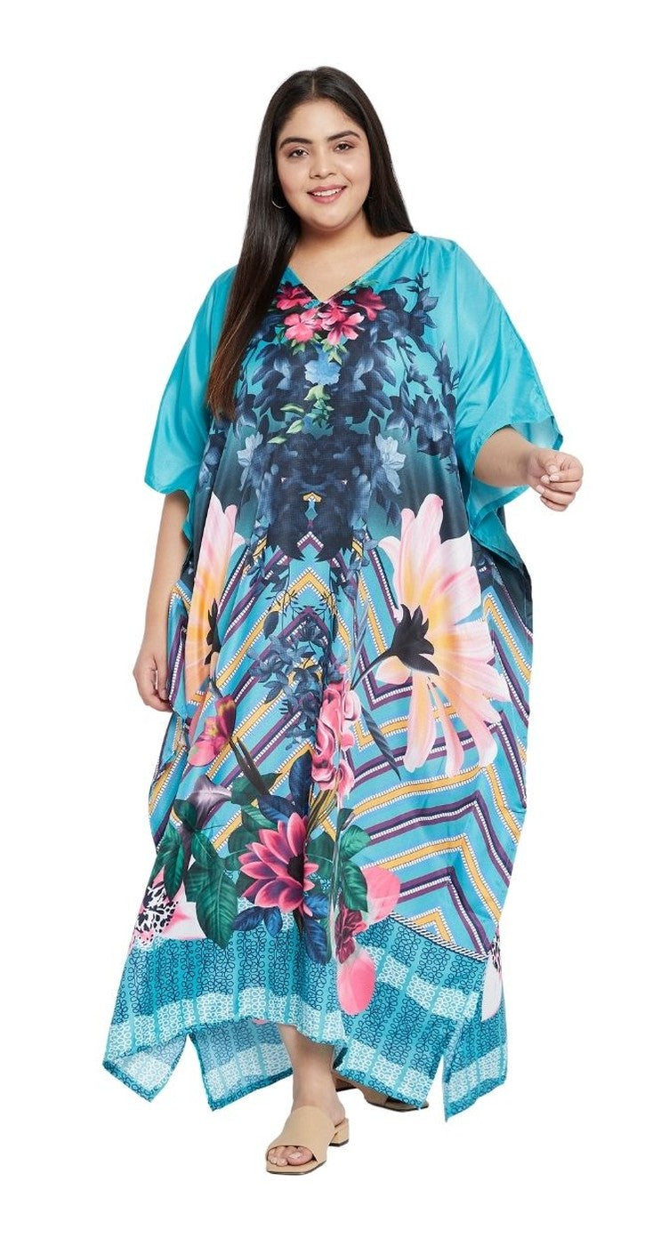 Patten Floral Plus Size Kimono Sleeve Polyester Kaftan For Women - Gypsie Blu (view 8)