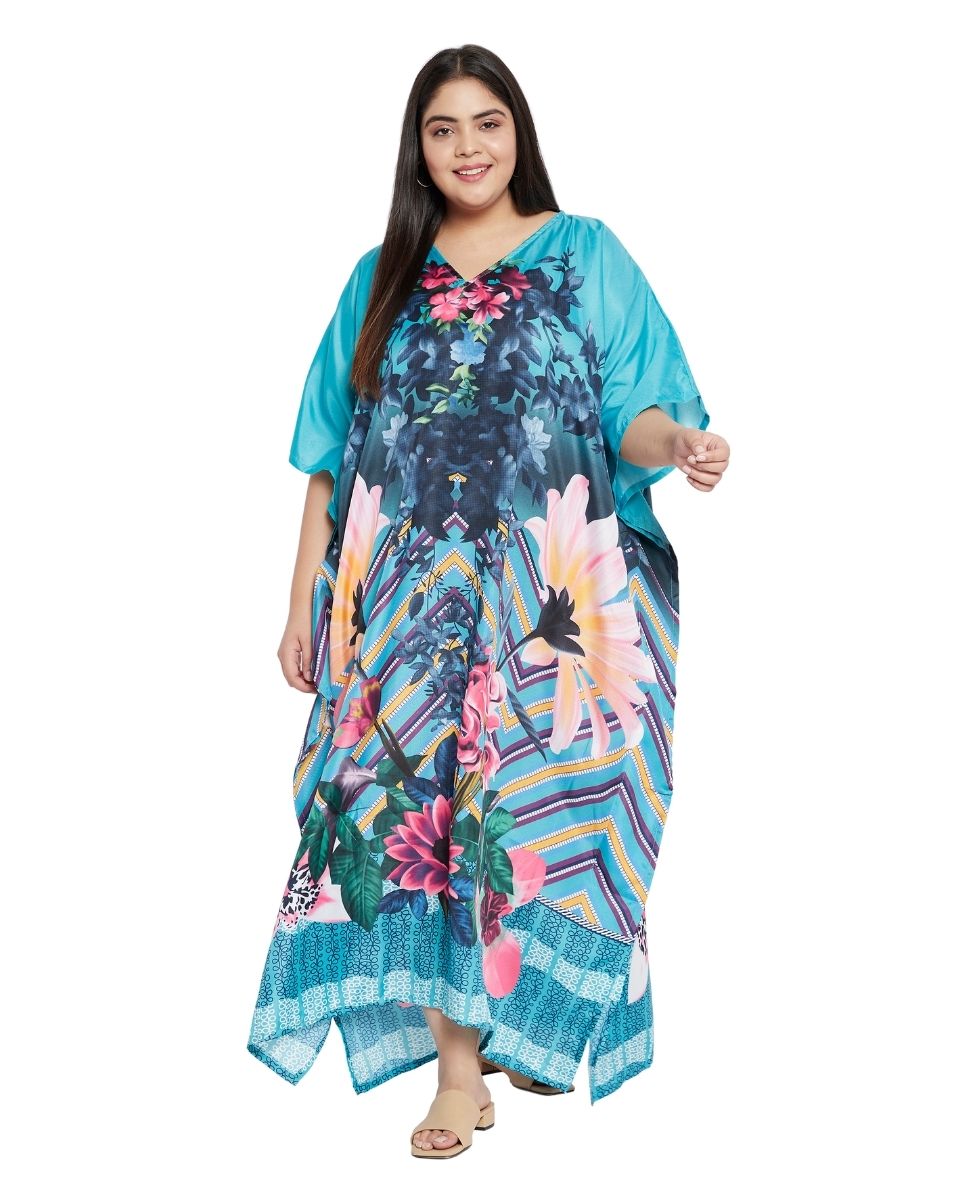 Patten Floral Plus Size Kimono Sleeve Polyester Kaftan For Women