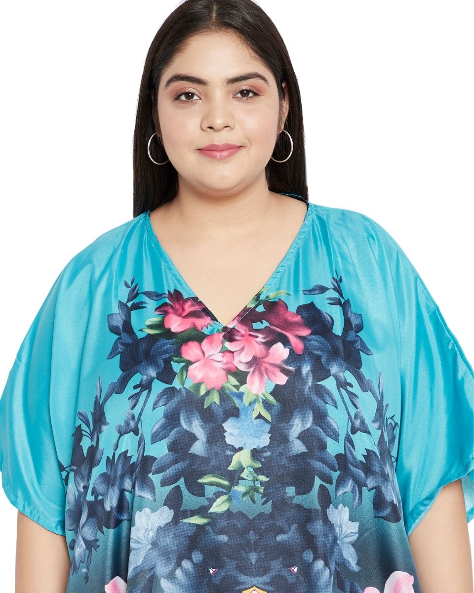 Patten Floral Plus Size Kimono Sleeve Polyester Kaftan For Women