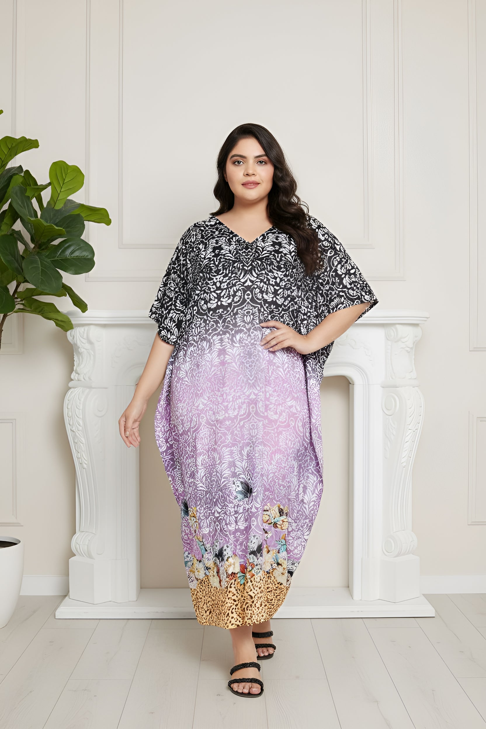 Polyester Women Plus Size Kaftan Dress fits 1X to 3X
