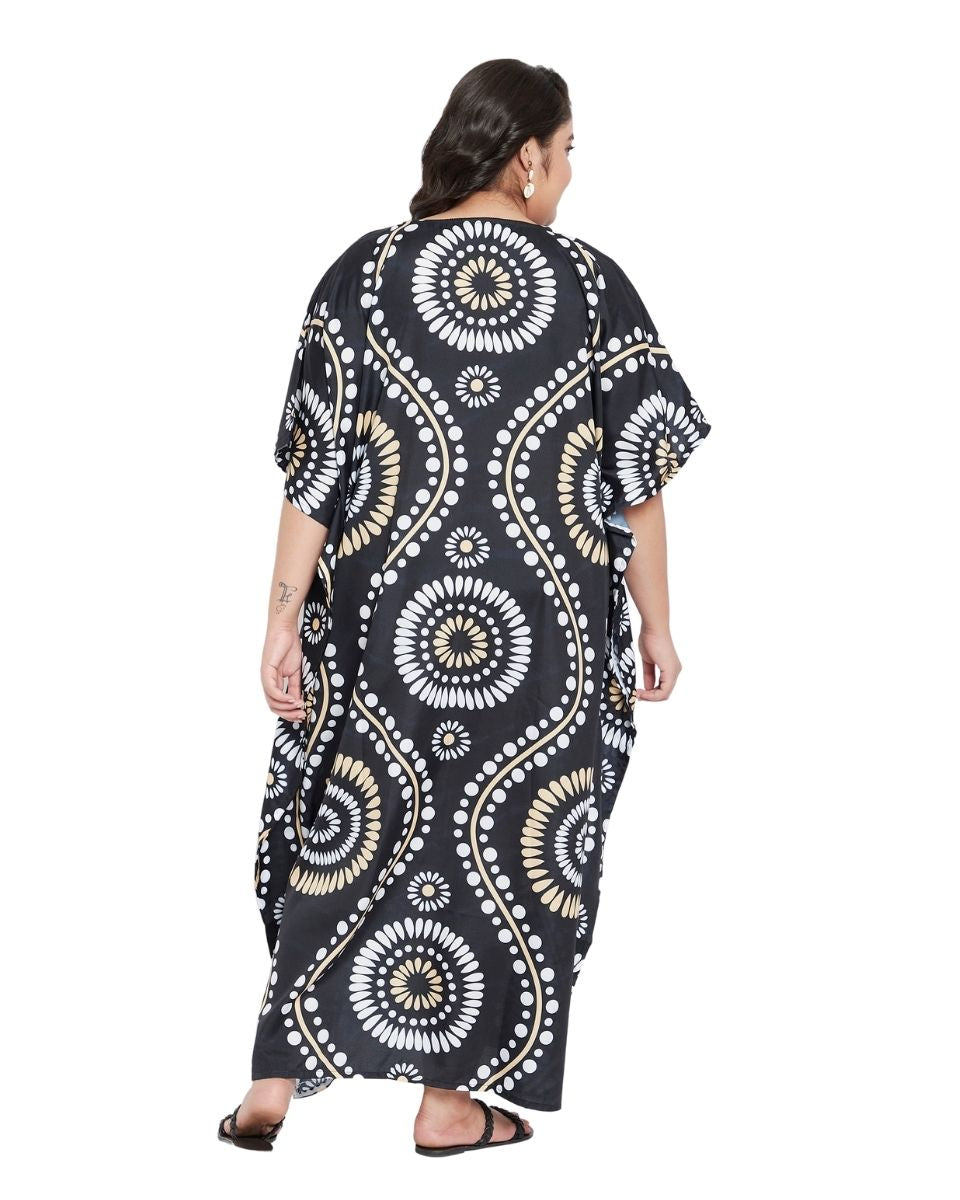 Kimono Sleeve For Plus Size Women Black Floral Pattern Kaftan