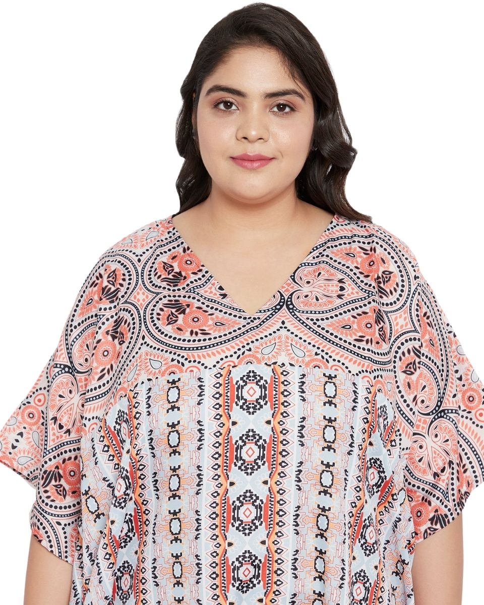 Dress Orange Paisley Pattern Kaftan For Plus Size Women