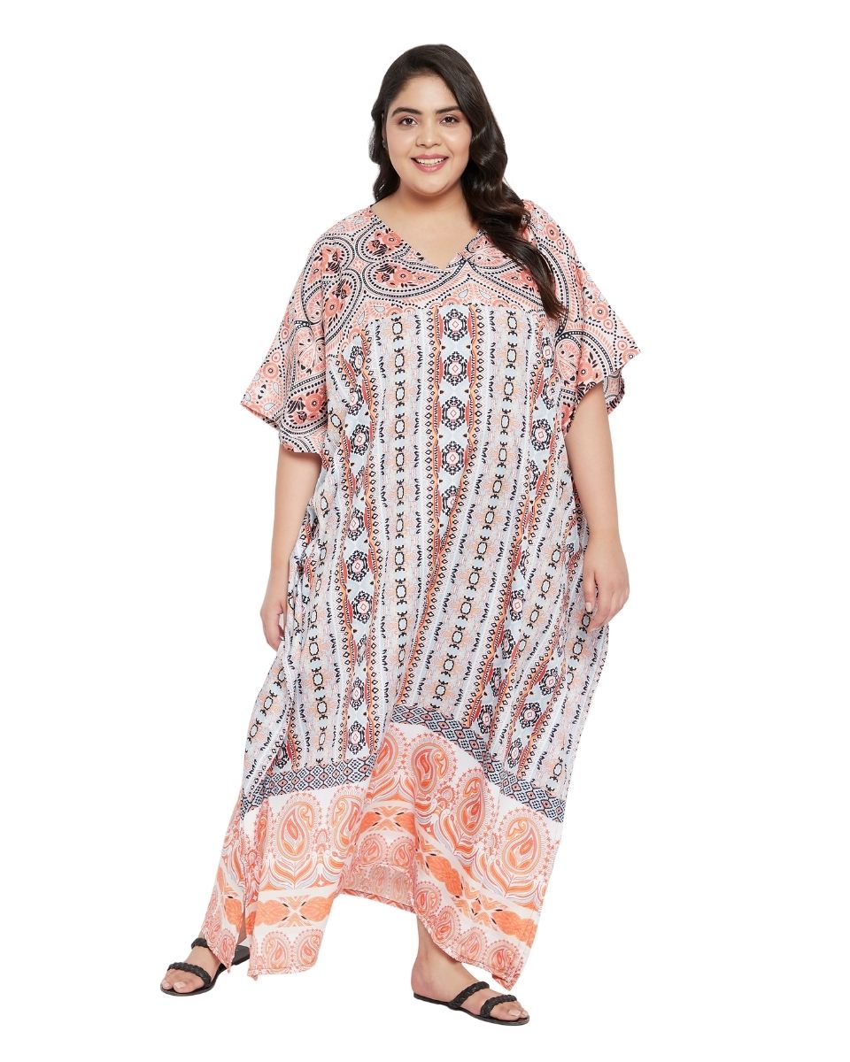 Dress Orange Paisley Pattern Kaftan For Plus Size Women