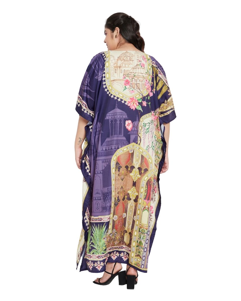 Purple Long Polyester Kimono Sleeve Kaftan For Plus Size Women