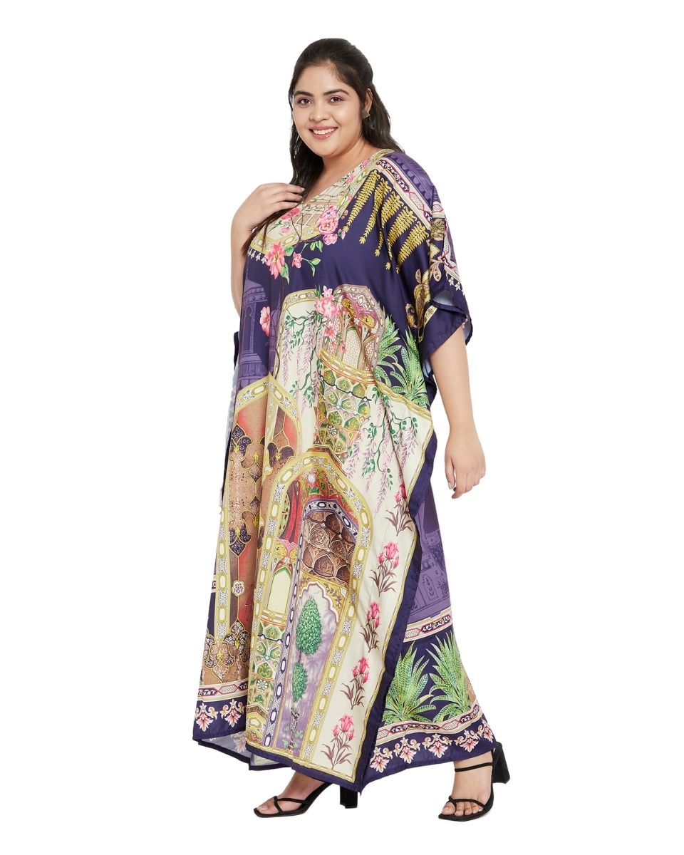 Purple Long Polyester Kimono Sleeve Kaftan For Plus Size Women