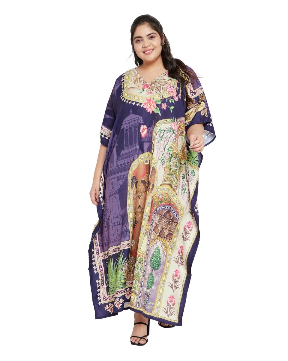 Purple Long Polyester Kimono Sleeve Kaftan For Plus Size Women