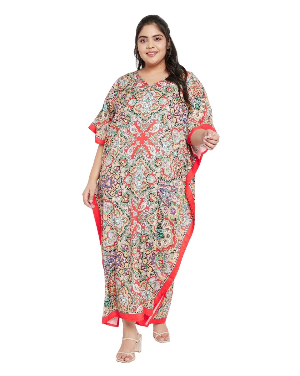 Dress Polyester Multicolor Paisley Plus Size Gown Kaftan For Women