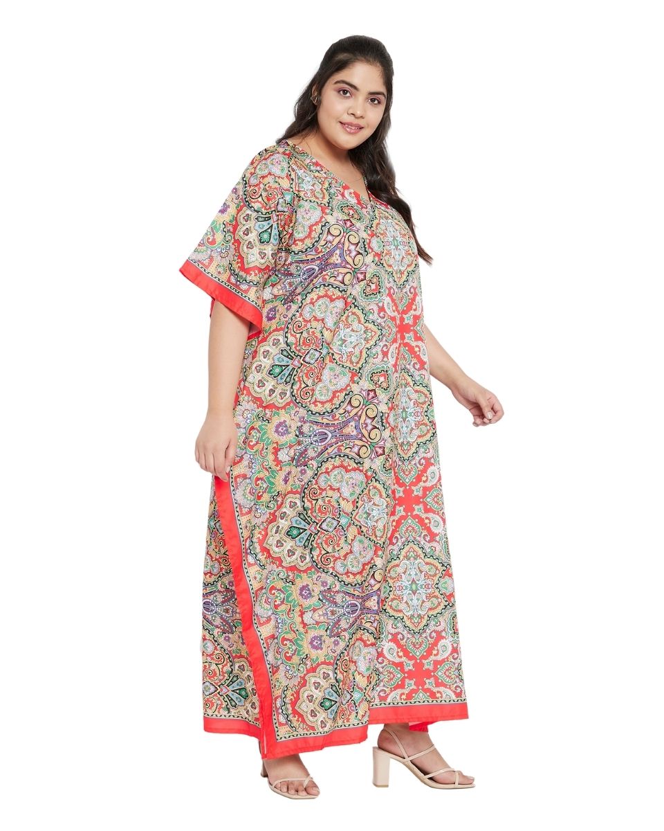 Dress Polyester Multicolor Paisley Plus Size Gown Kaftan For Women