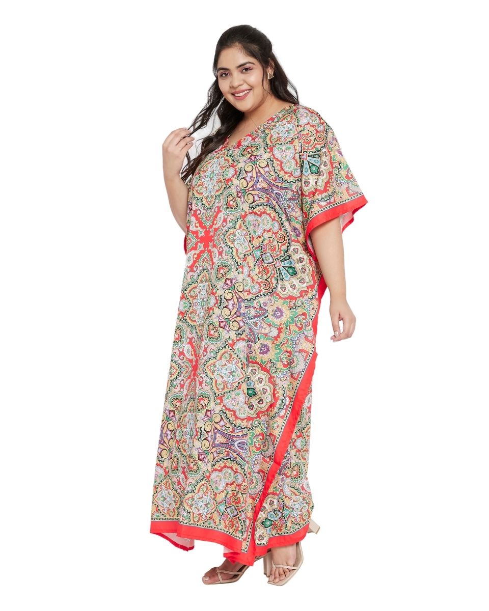 Dress Polyester Multicolor Paisley Plus Size Gown Kaftan For Women