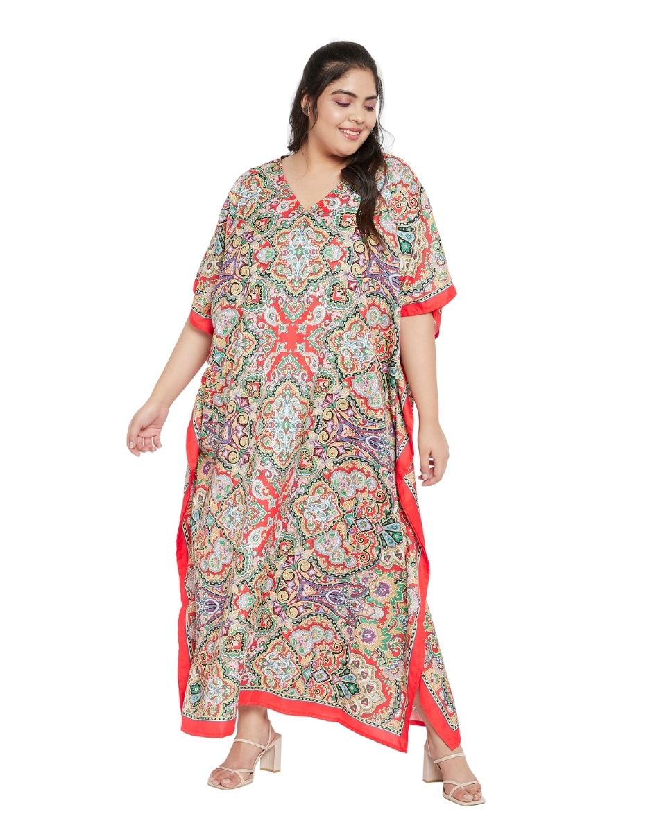 Dress Polyester Multicolor Paisley Plus Size Gown Kaftan For Women