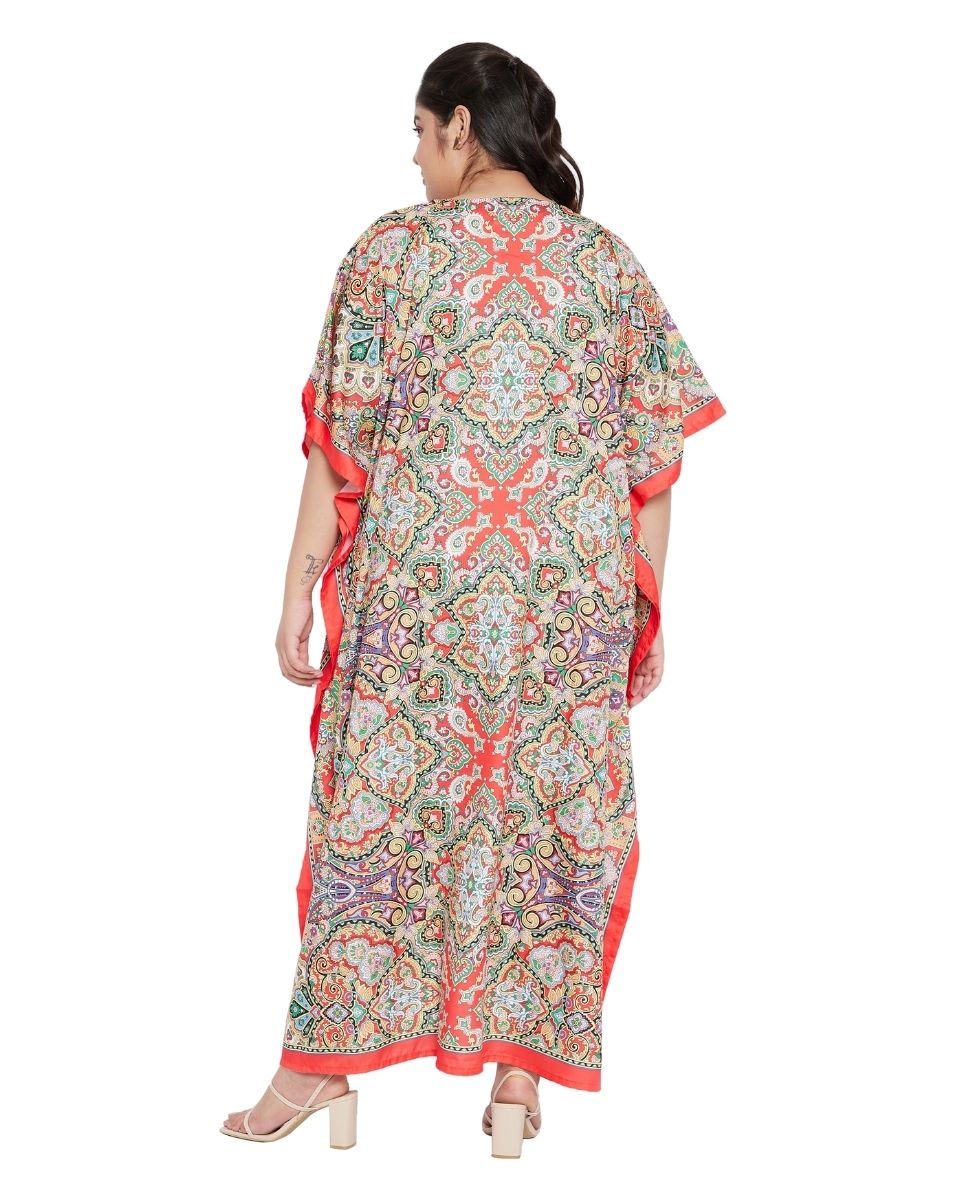 Dress Polyester Multicolor Paisley Plus Size Gown Kaftan For Women