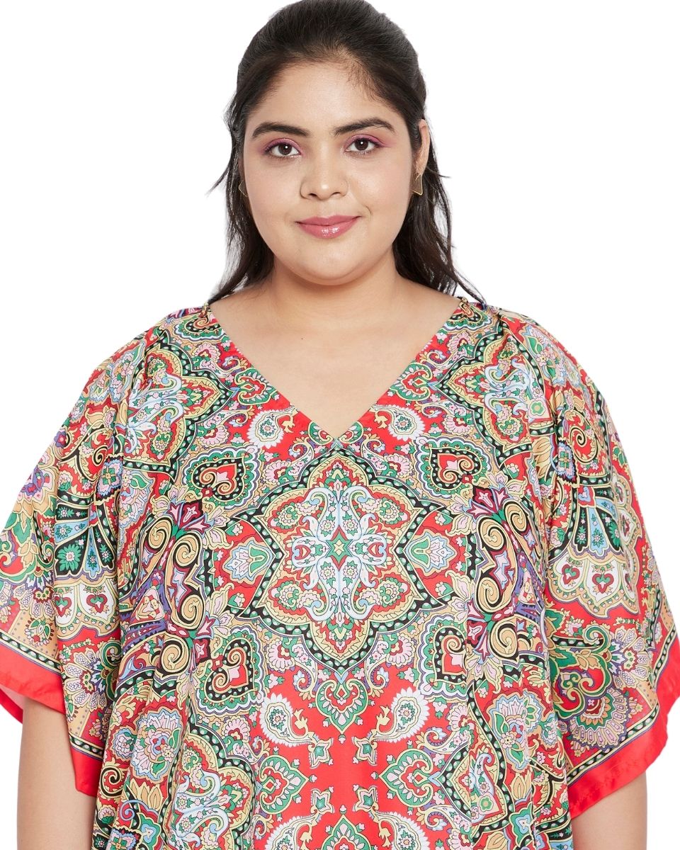 Dress Polyester Multicolor Paisley Plus Size Gown Kaftan For Women