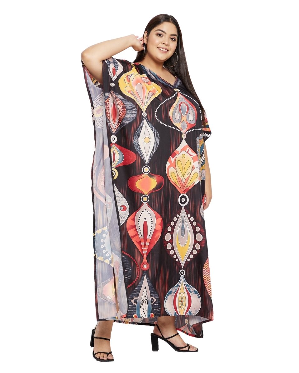 Long Plus Size Kaftan Multicolor Polyester Kimono Sleeve For Women