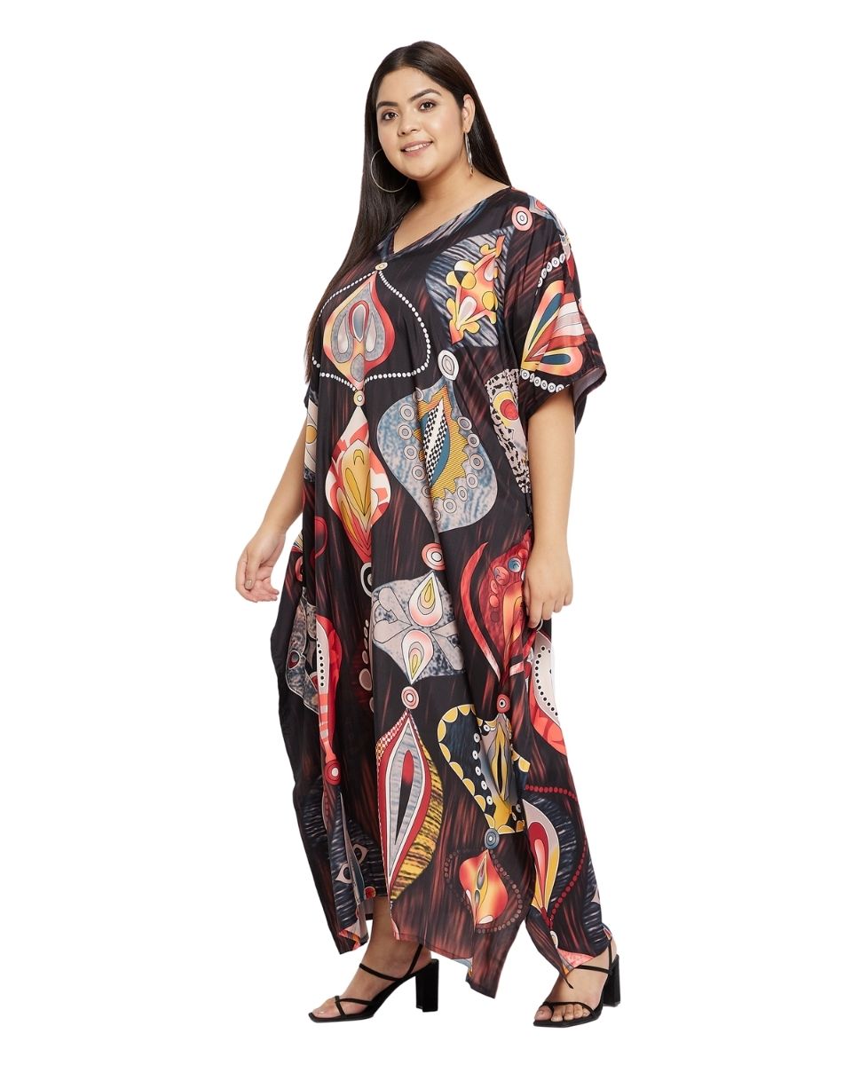 Long Plus Size Kaftan Multicolor Polyester Kimono Sleeve For Women