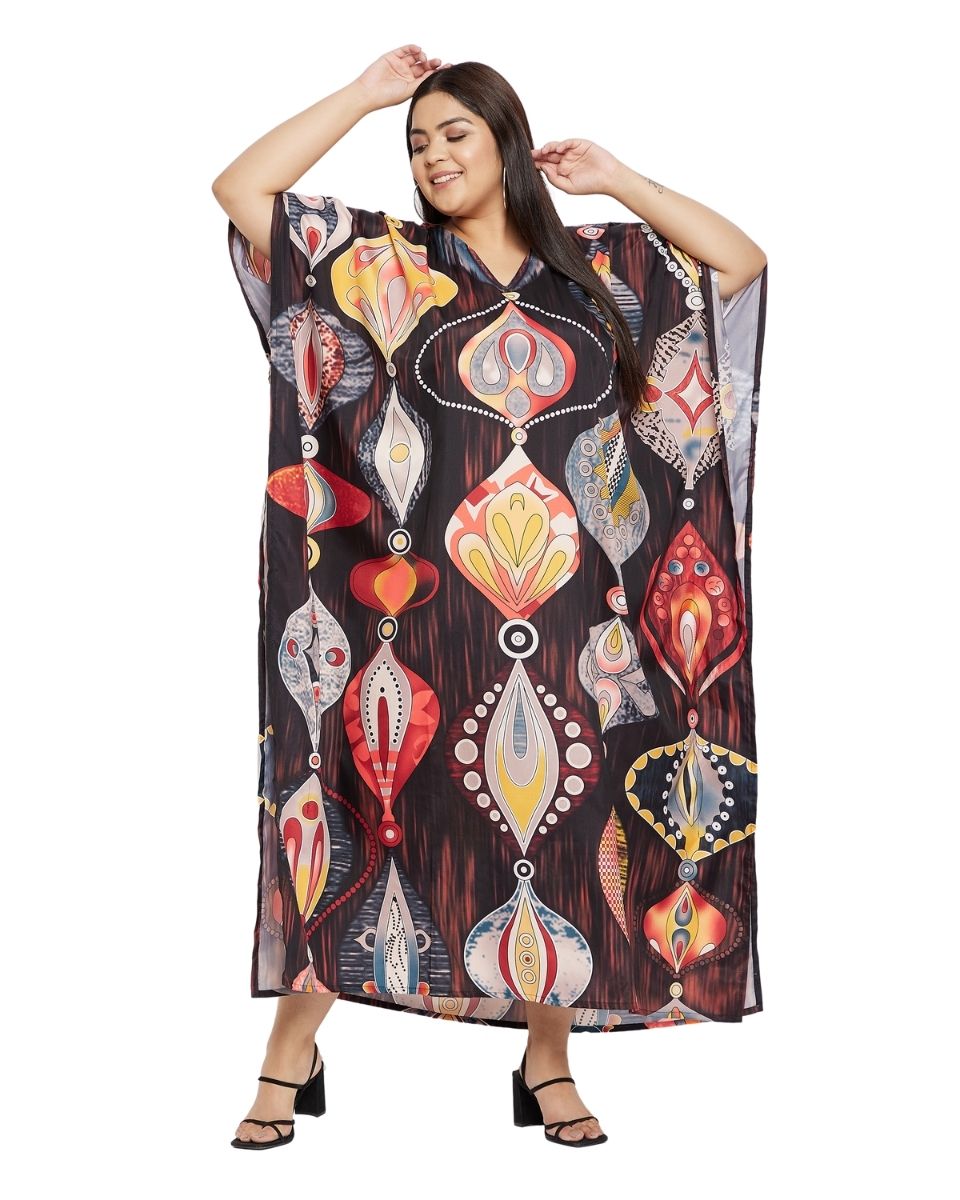 Long Plus Size Kaftan Multicolor Polyester Kimono Sleeve For Women