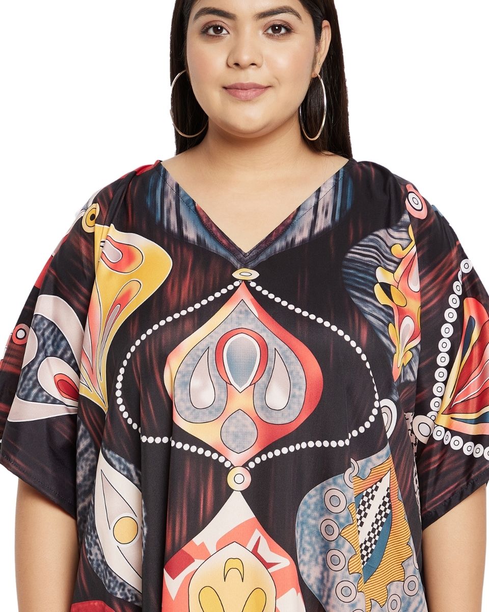 Long Plus Size Kaftan Multicolor Polyester Kimono Sleeve For Women