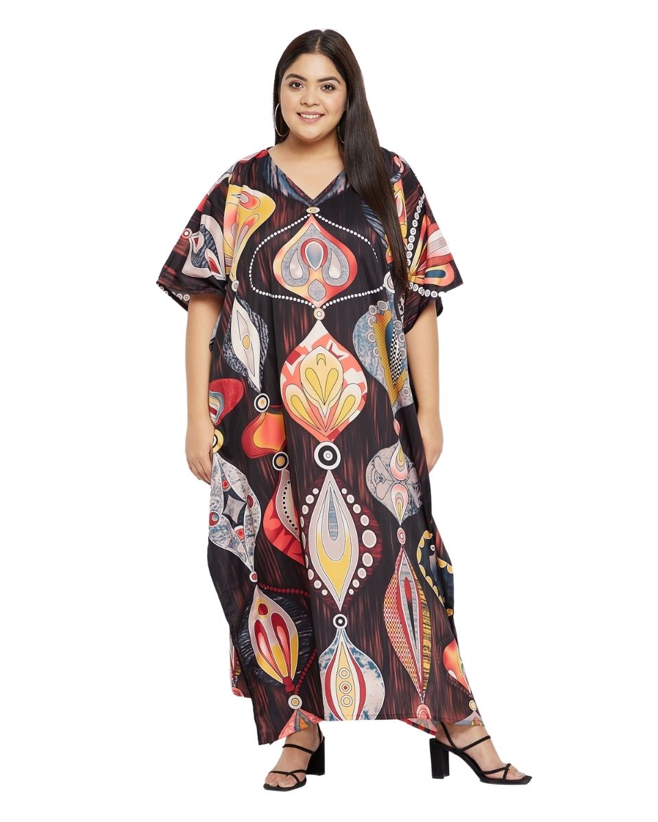 Long Plus Size Kaftan Multicolor Polyester Kimono Sleeve For Women