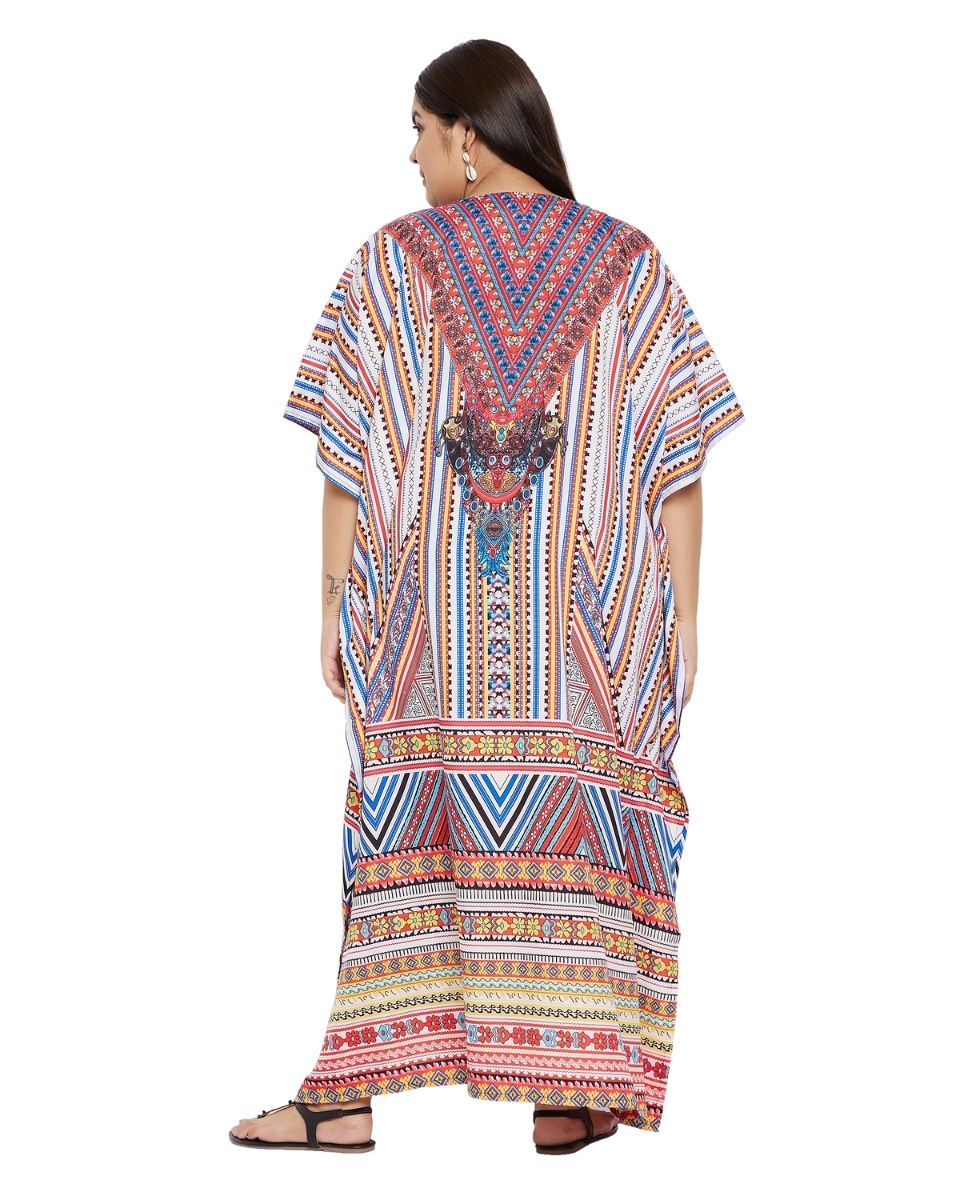 Multicolor Polyester Plus Size Kimono Kaftan For Women