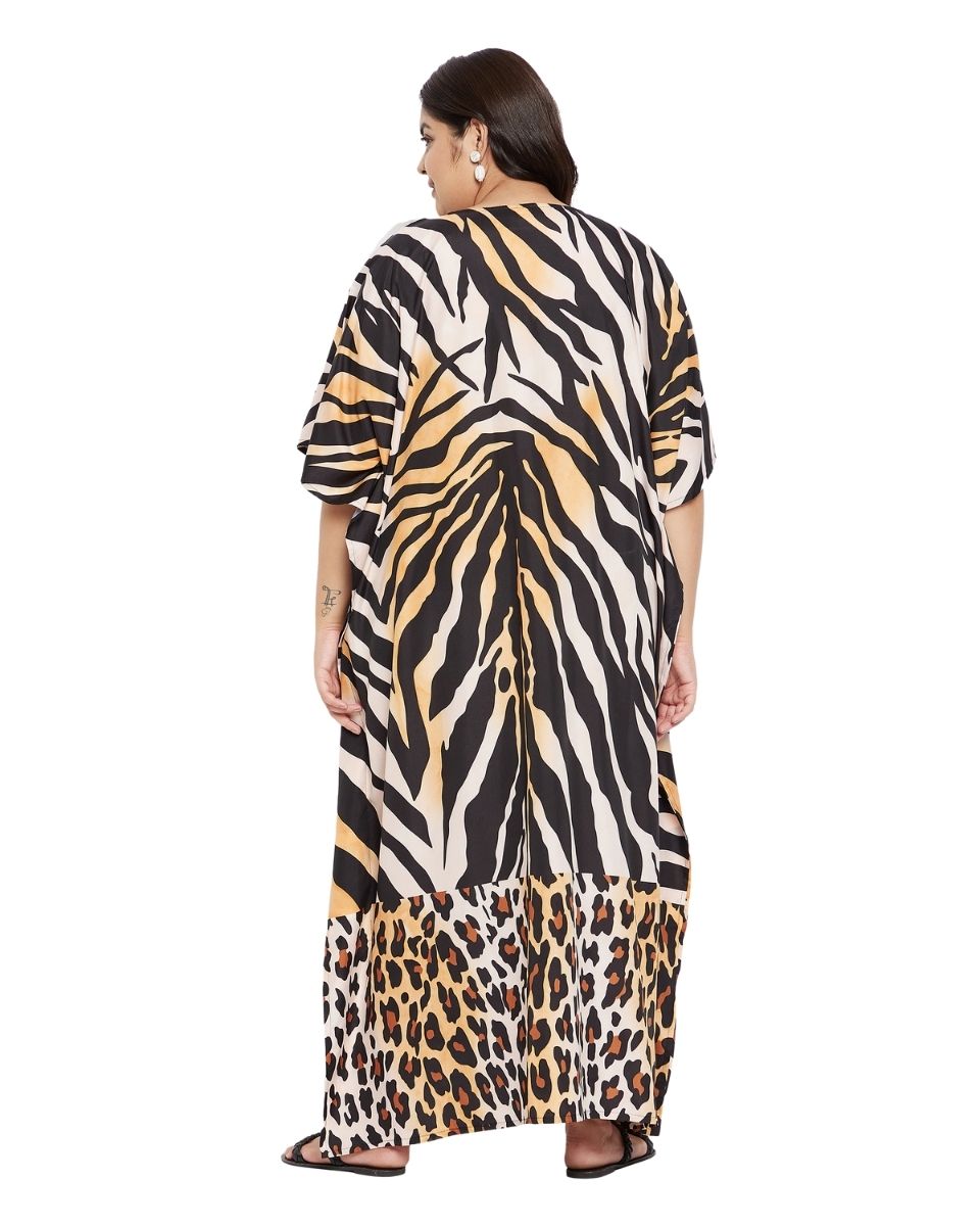 Zebra Black Kimono Sleeve Loose Gown Kaftan For Plus Size Women