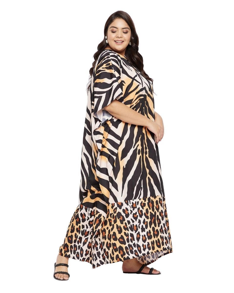 Zebra Black Kimono Sleeve Loose Gown Kaftan For Plus Size Women