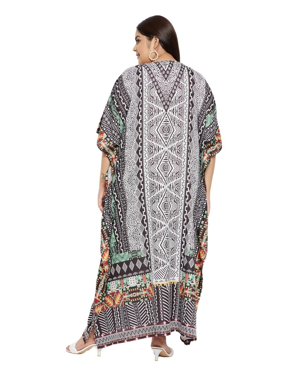 Plus Size Long Kimono Kaftan For Women Black Polyester