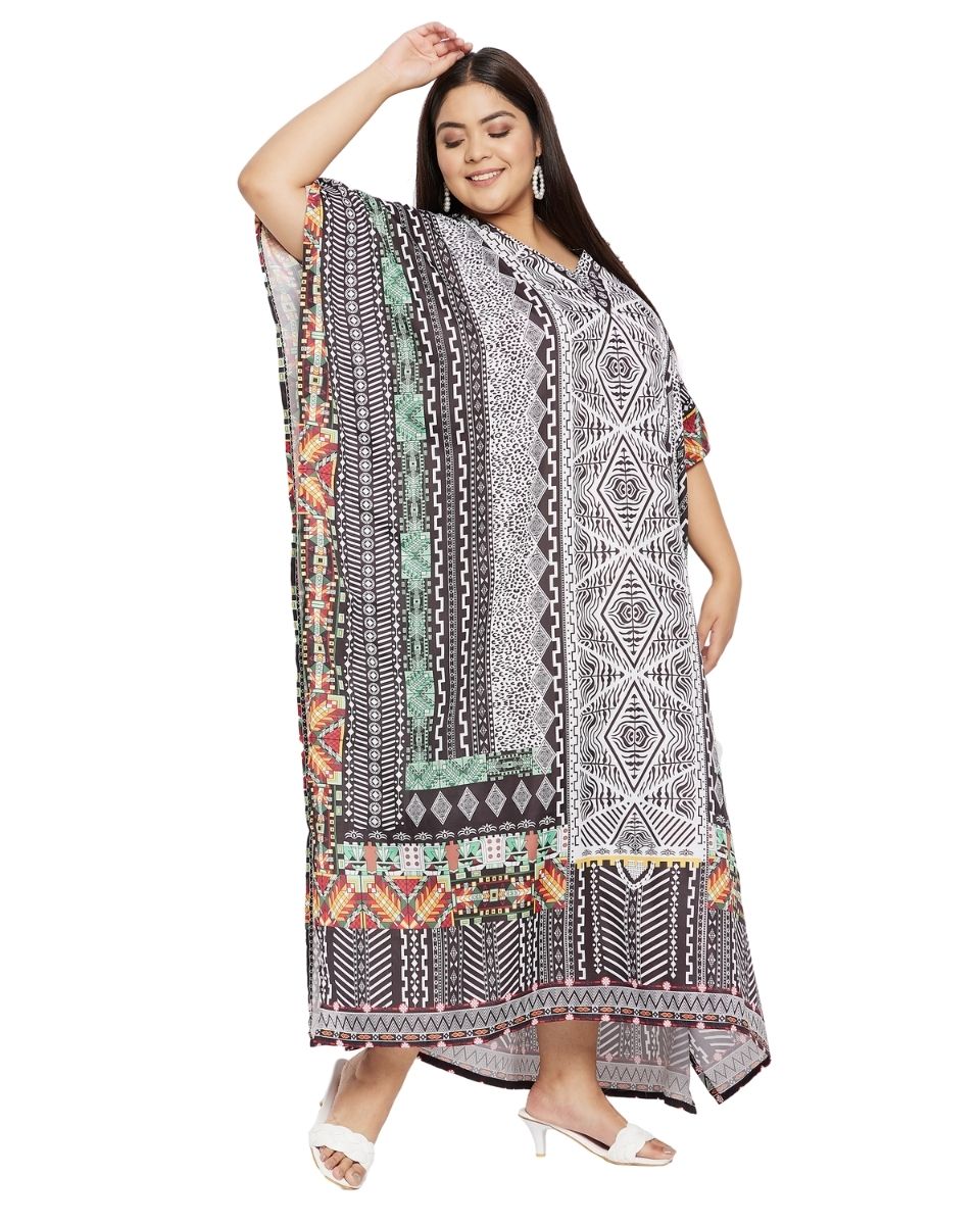 Plus Size Long Kimono Kaftan For Women Black Polyester