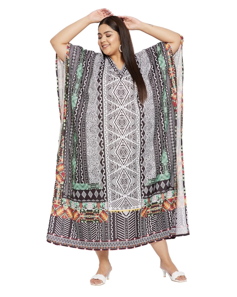 Plus Size Long Kimono Kaftan For Women Black Polyester