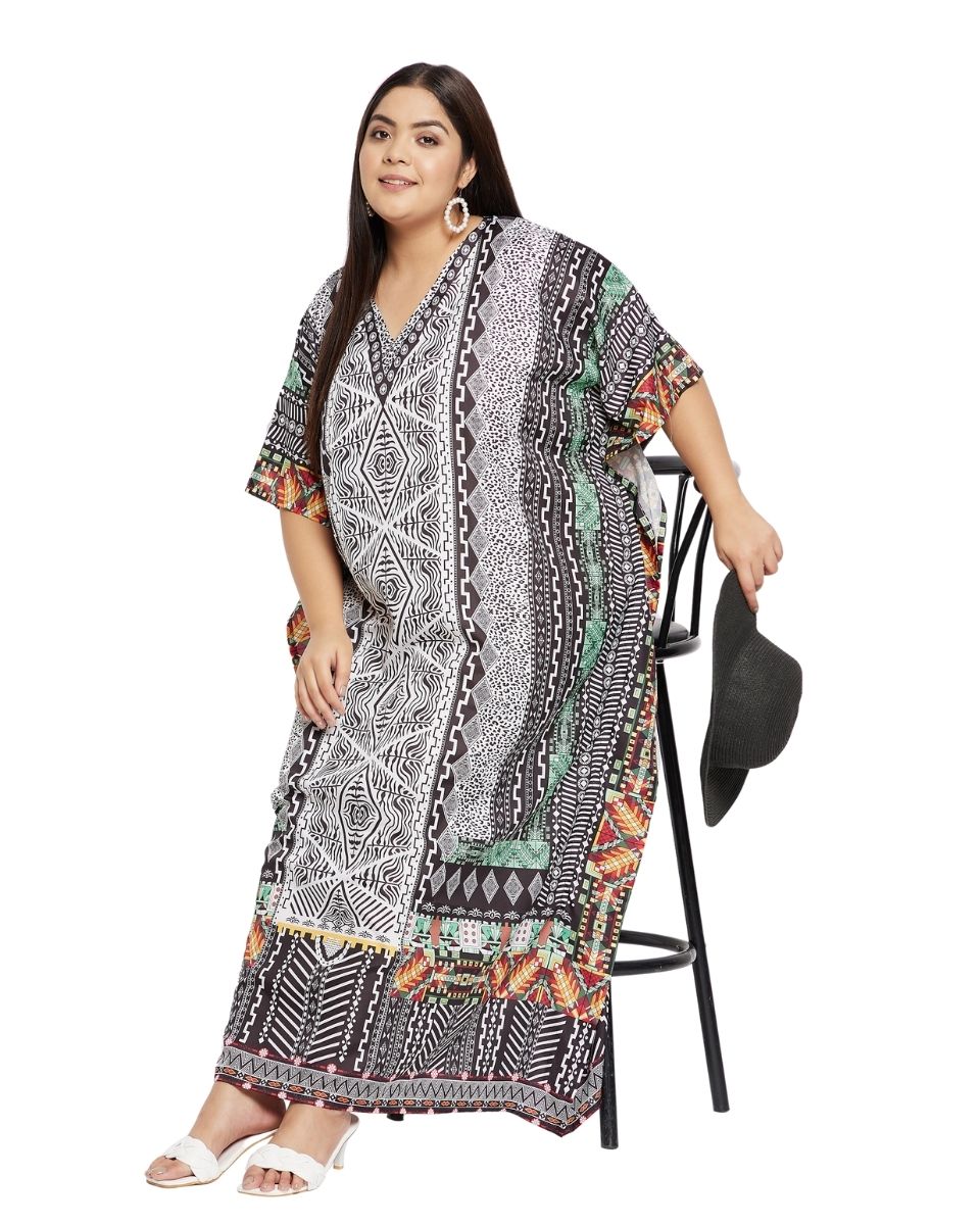 Plus Size Long Kimono Kaftan For Women Black Polyester