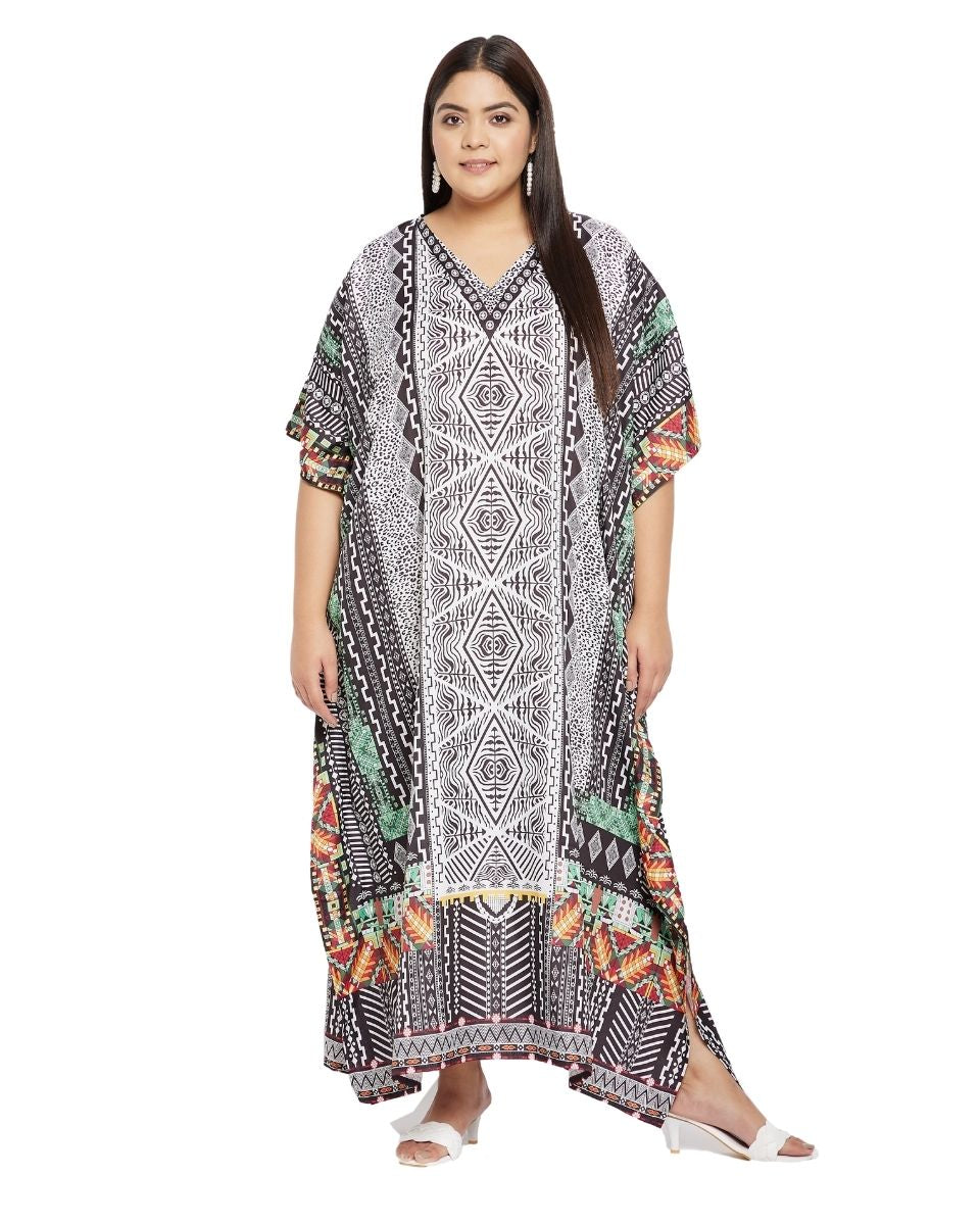 Plus Size Long Kimono Kaftan For Women Black Polyester