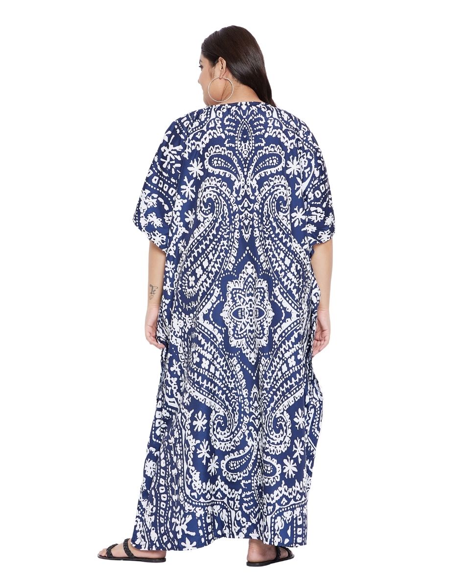 Paisley Blue pattern V-Neck Kimono Kaftan For Plus Size Women