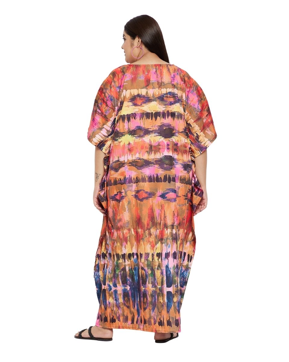 Kimono Gown Multicolor Abstract Polyester Plus Size Kaftan For Women