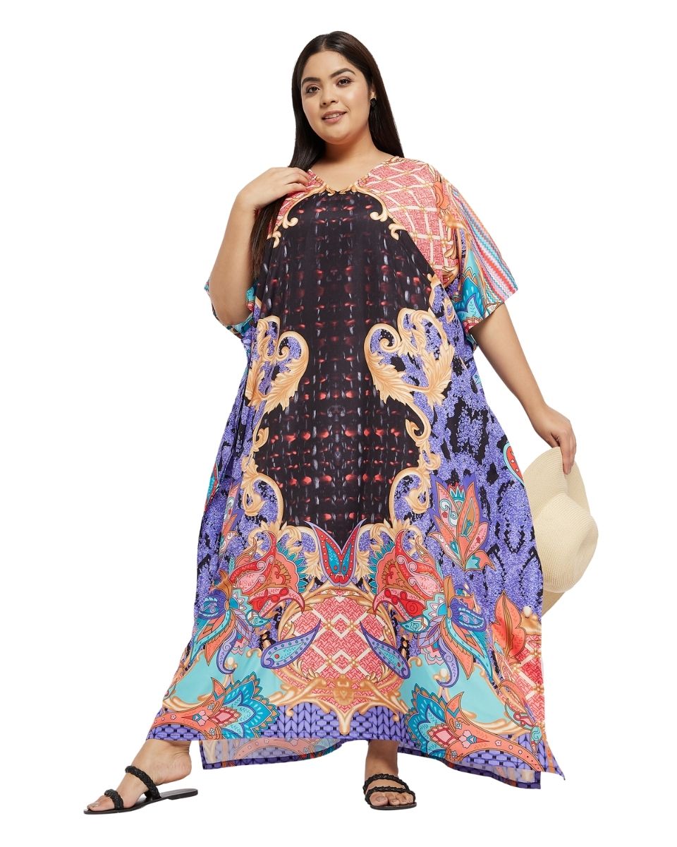 Maxi Plus Size Polyester Kaftan Multicolor Paisley Pattern For Women