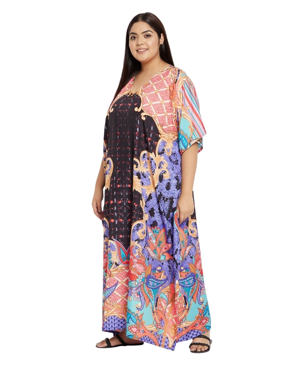 Maxi Plus Size Polyester Kaftan Multicolor Paisley Pattern For Women