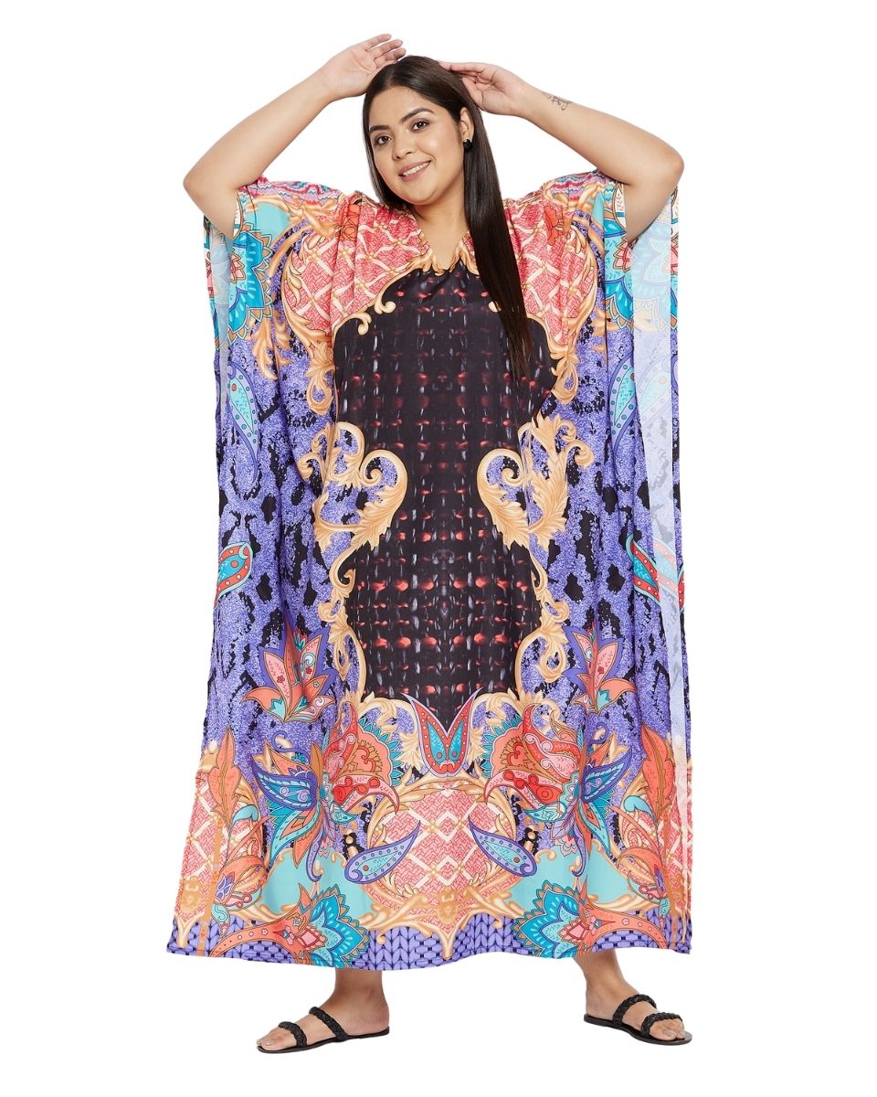 Maxi Plus Size Polyester Kaftan Multicolor Paisley Pattern For Women