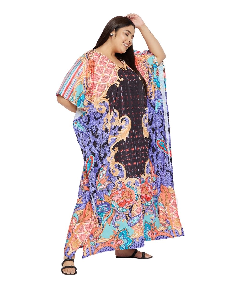 Maxi Plus Size Polyester Kaftan Multicolor Paisley Pattern For Women