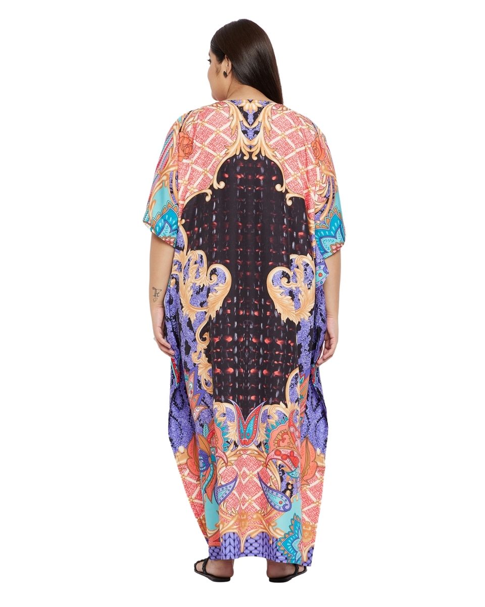 Maxi Plus Size Polyester Kaftan Multicolor Paisley Pattern For Women