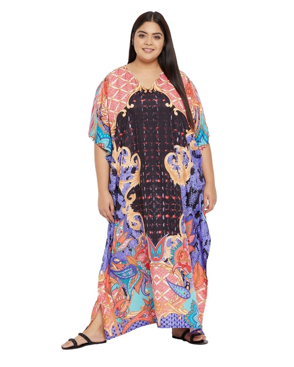 Maxi Plus Size Polyester Kaftan Multicolor Paisley Pattern For Women