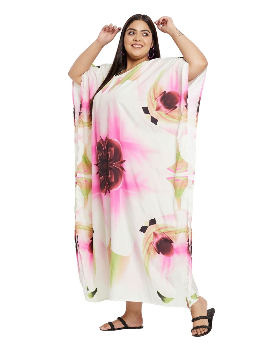 Beachwear Floral Pattern Polyester Kaftan For Plus Size Women