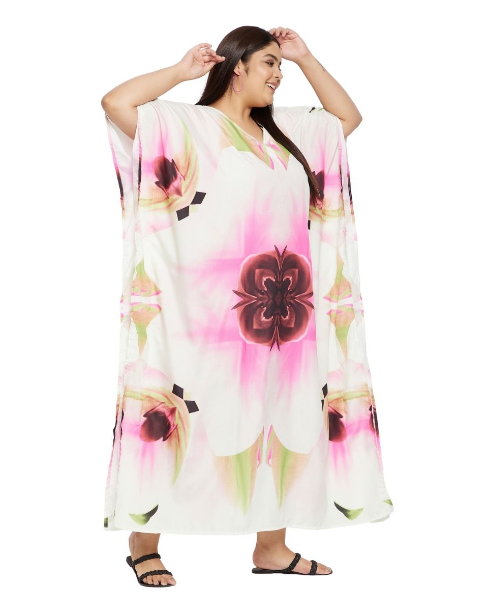 Beachwear Floral Pattern Polyester Kaftan For Plus Size Women