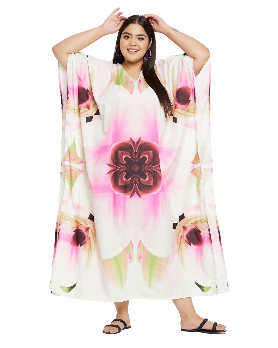 Beachwear Floral Pattern Polyester Kaftan For Plus Size Women