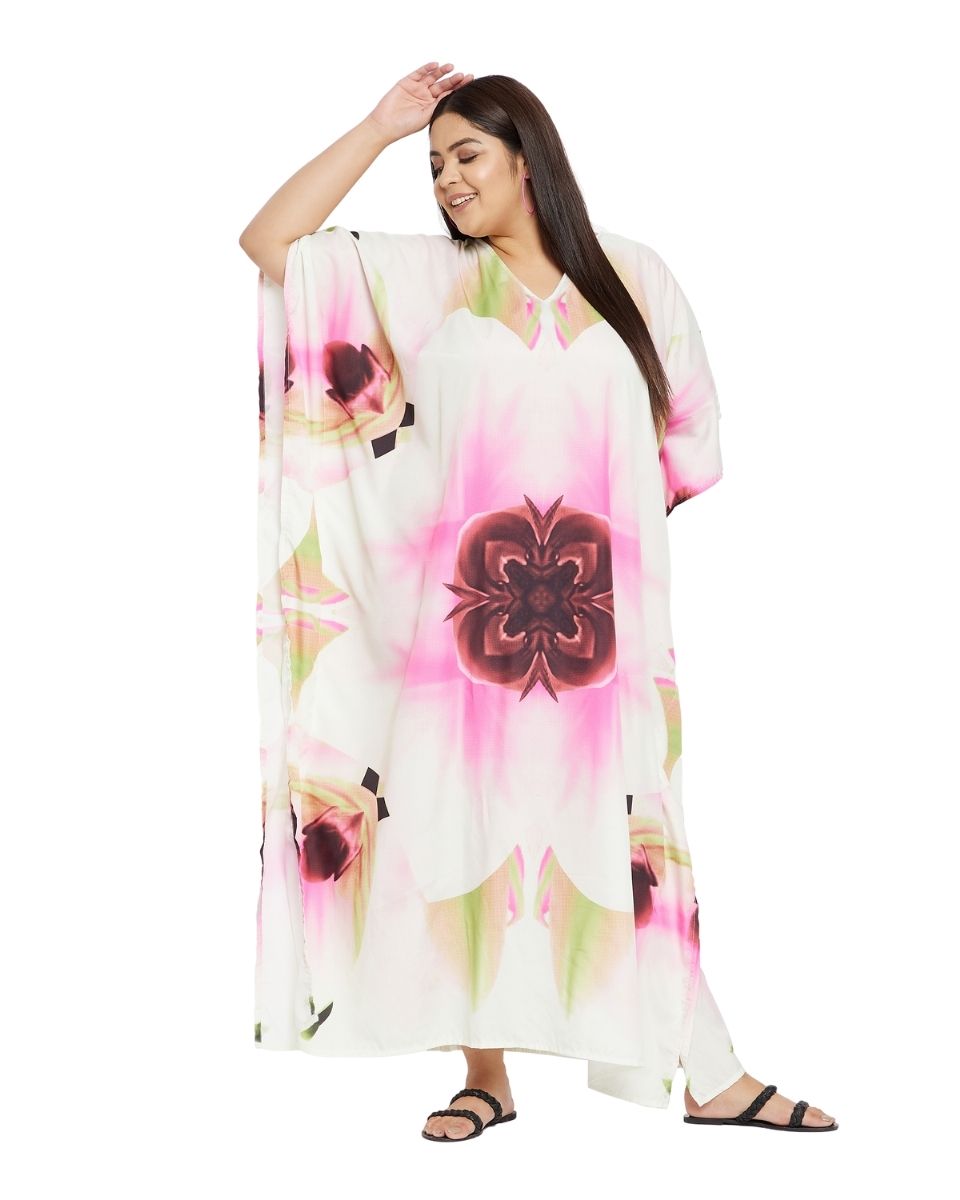 Beachwear Floral Pattern Polyester Kaftan For Plus Size Women