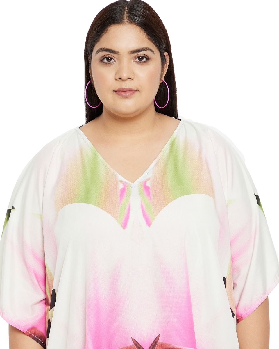 Beachwear Floral Pattern Polyester Kaftan For Plus Size Women