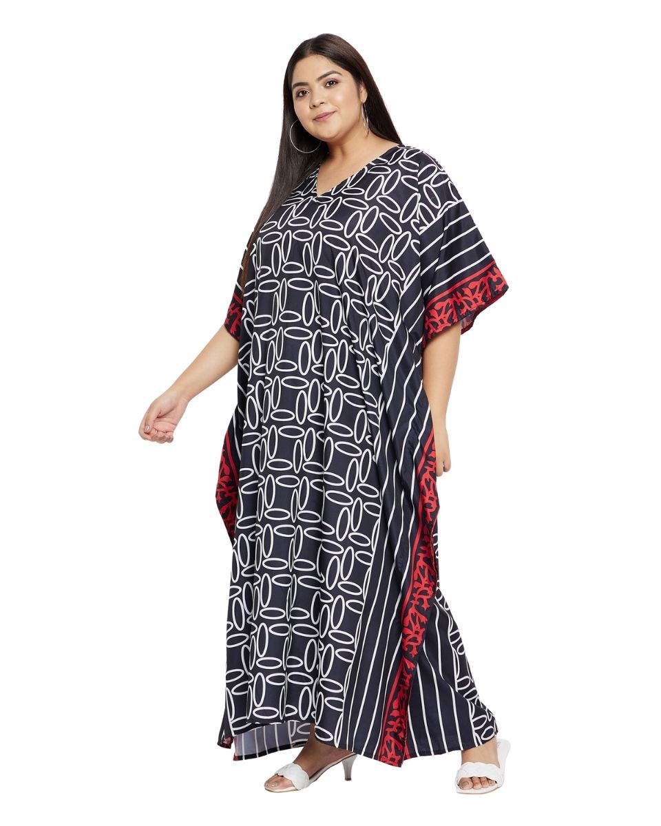 V-Neck Black Polyester Plus Size Kimono Kaftan For Women