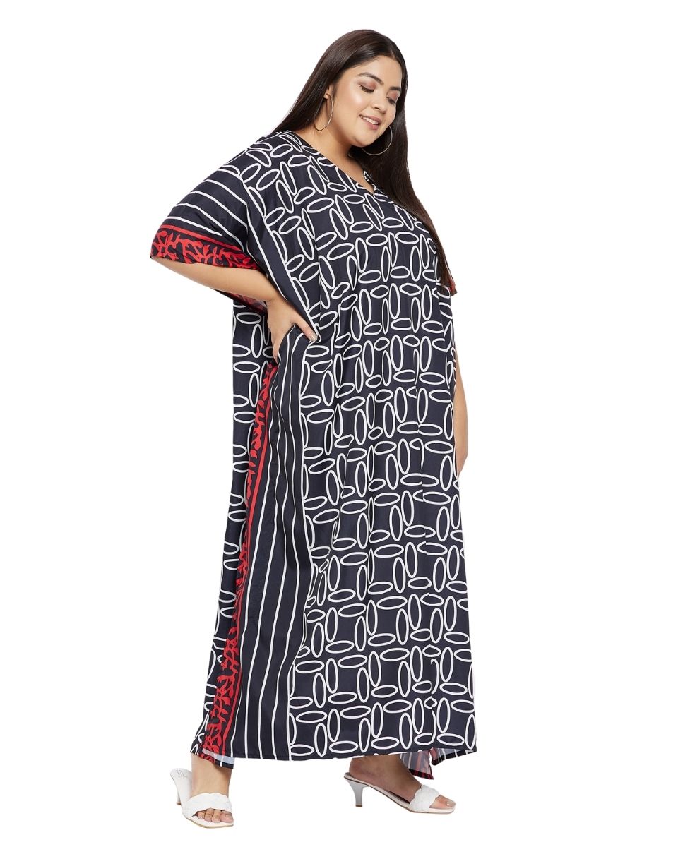 V-Neck Black Polyester Plus Size Kimono Kaftan For Women