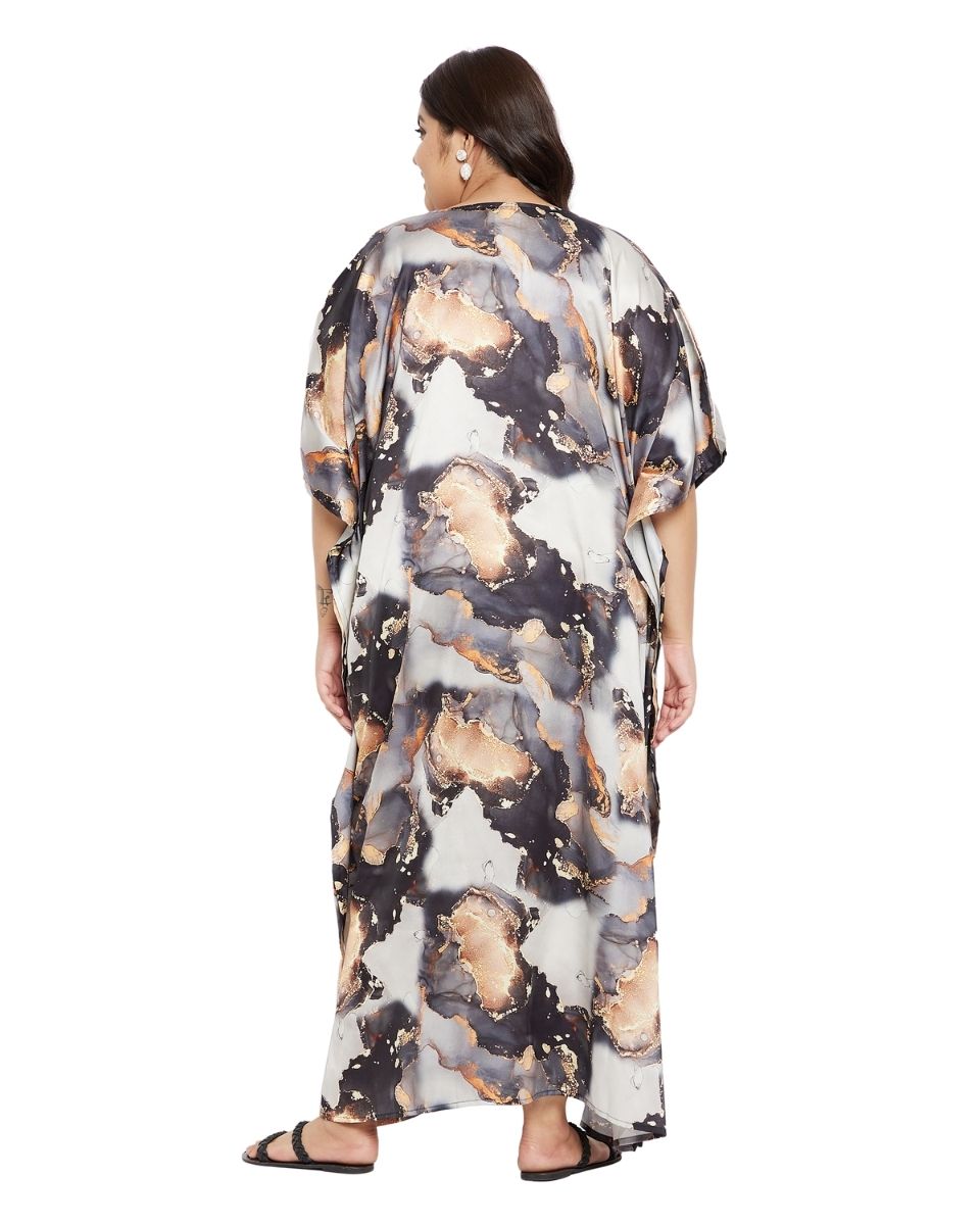 Kimono Sleeve Plus Size Kaftan Black Abstract For Women