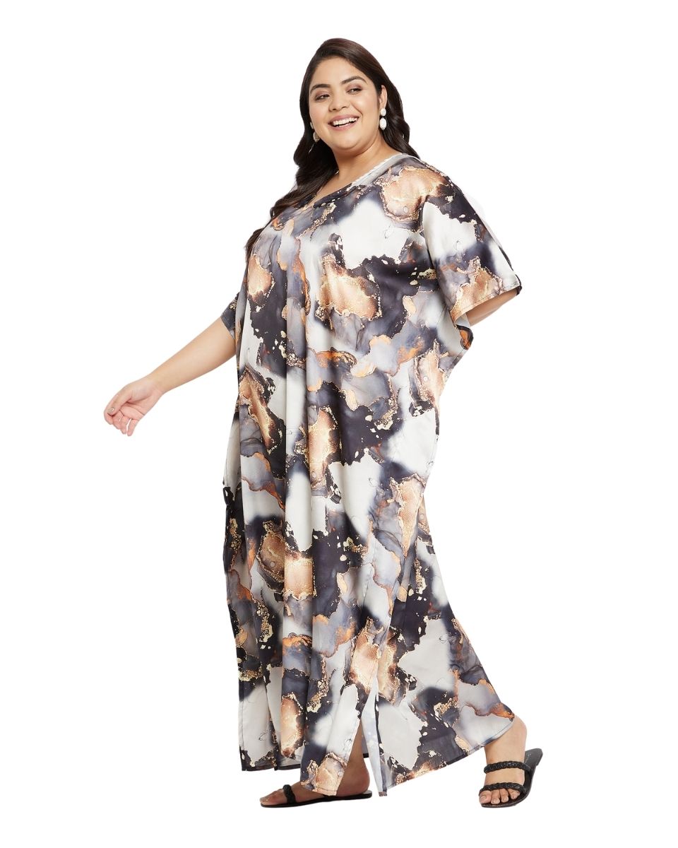 Kimono Sleeve Plus Size Kaftan Black Abstract For Women