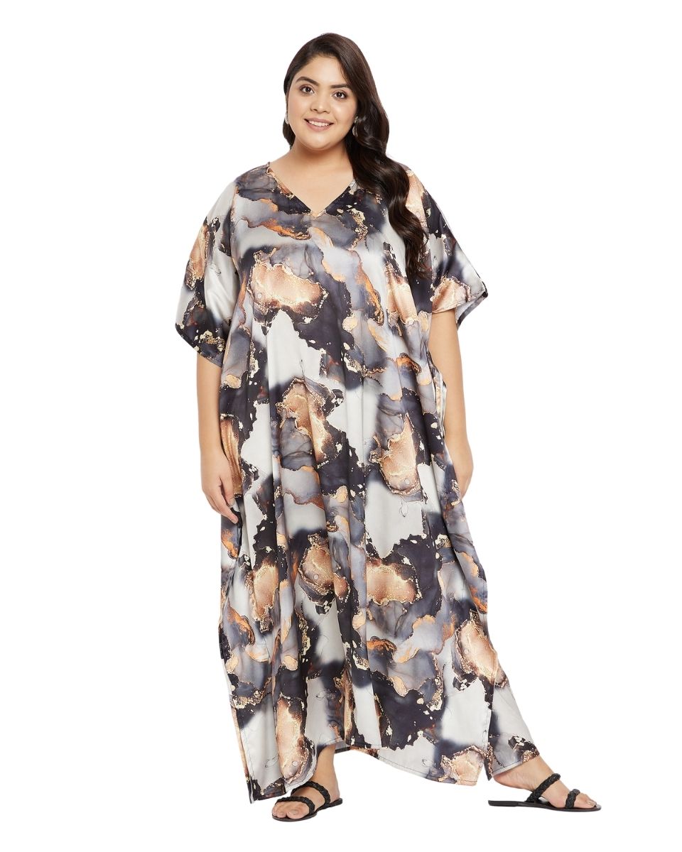 Kimono Sleeve Plus Size Kaftan Black Abstract For Women